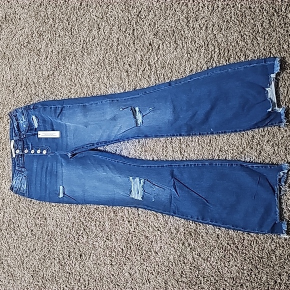 NWT Highway Jeans Distressed Denim Pants 10/11 Stretch Button Fly Ripped Flare - Picture 2 of 9